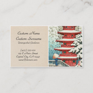 Tarjeta De Visita Pagoda en la nieve Kawase Hasui shin hanga arte