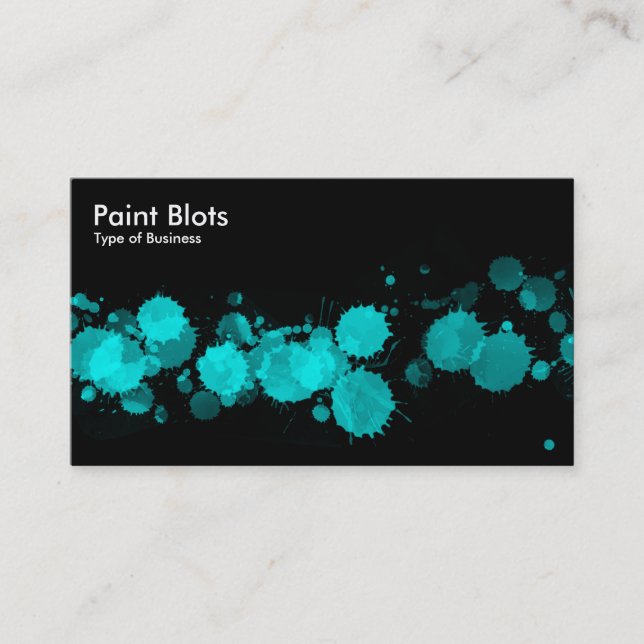 Tarjeta De Visita Paint Blots - Cyan on Black (Anverso)