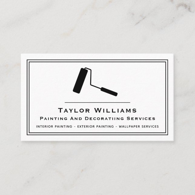 Tarjeta De Visita Paint Roller Painting Services Painter Black White (Anverso)
