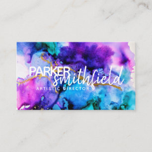 Tarjeta De Visita Paint Splatt Gold y Purple Simple