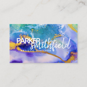 Tarjeta De Visita Paint Splatt Gold y Purple Simple