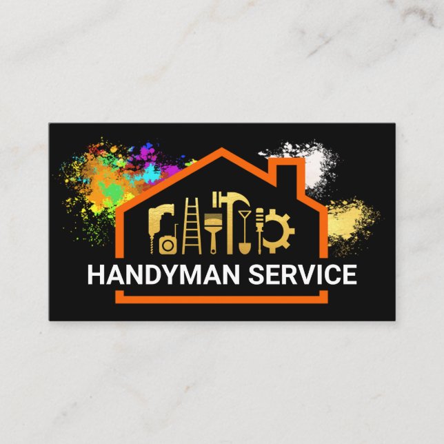 Tarjeta De Visita Paint Splatt Home Frame Handyman (Anverso)