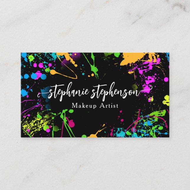 Tarjeta De Visita Paint Splatter Arte Moderno Makeup Artista de uñas (Anverso)