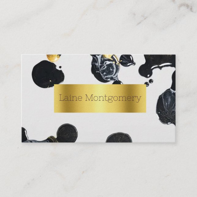 Tarjeta De Visita Paint Splatter Black Gold Modern Business Card (Anverso)