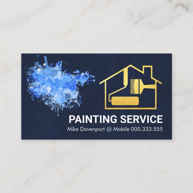 Tarjeta De Visita Paint Splatter Gold Home Brush Pintura (Anverso)