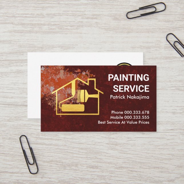 Tarjeta De Visita Paint Splatter Gold Home Brussel Painter (Anverso/Reverso In Situ)