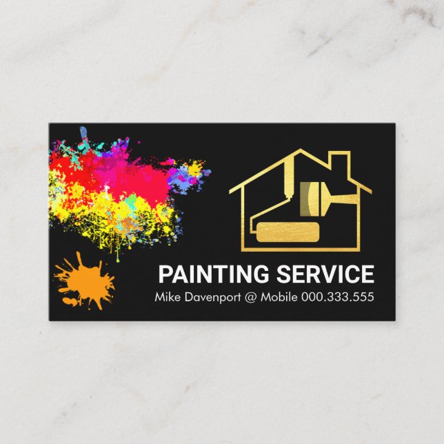 Tarjeta De Visita Paint Splatter Gold Home Brussel Painter (Anverso)