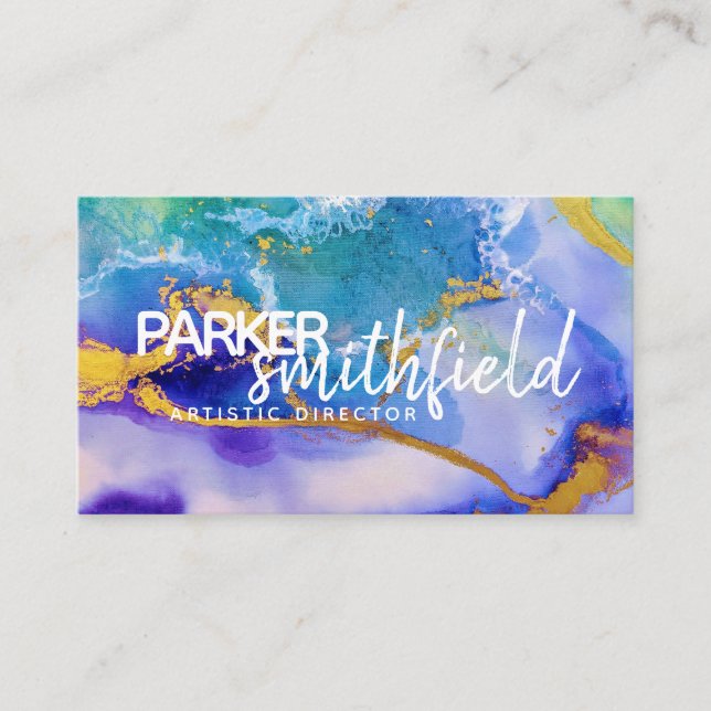Tarjeta De Visita Paint Splatter Gold y Purple Simple (Anverso)