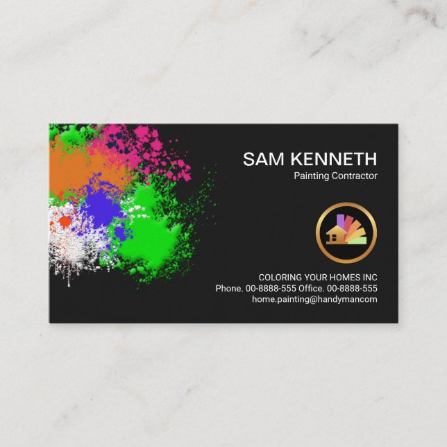 Tarjeta De Visita Paint Splatter Home Painting Contratista (Anverso)