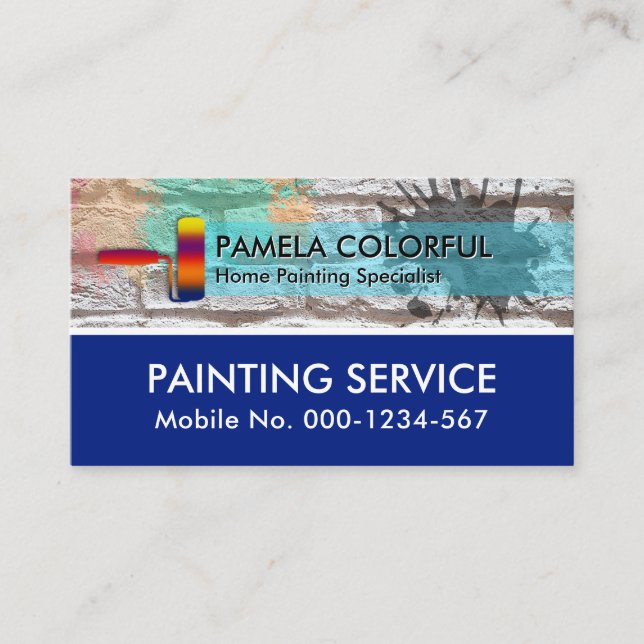 Tarjeta De Visita Paint Splatter on Brick Wall Painter (Anverso)