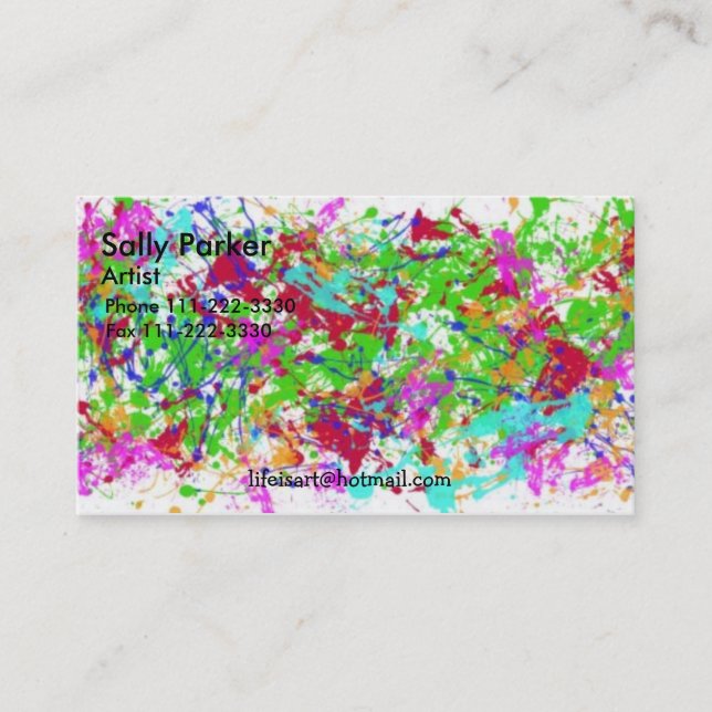 Tarjeta De Visita paint-splatters-1, Sally Parker, artista, (Anverso)