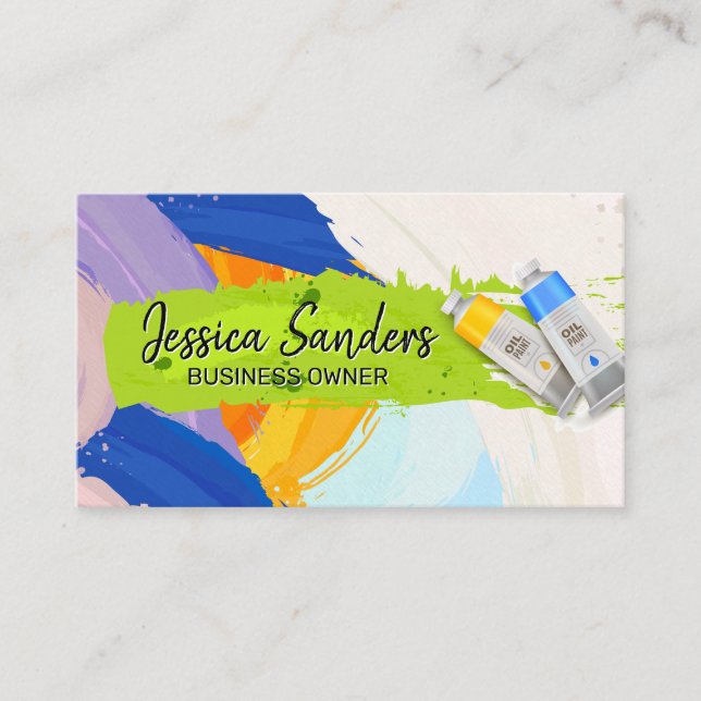 Tarjeta De Visita Paint Tubes | Pintura verde | Artesanía | Acuarela (Anverso)