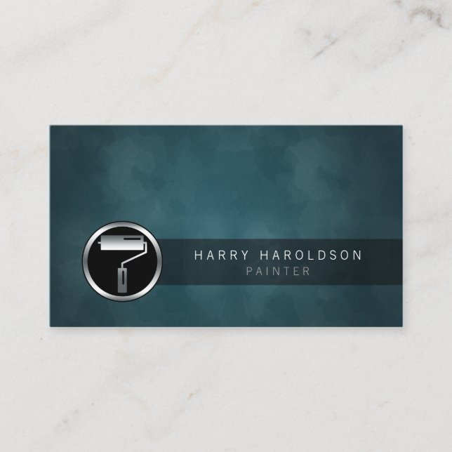 Tarjeta De Visita Painter Paint Roller Icon Dark Grunge BusinessCard (Anverso)