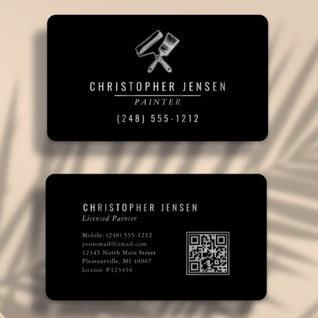 Tarjeta De Visita Painter QR Code Black Silver Rounded Painting (Subido por el creador)