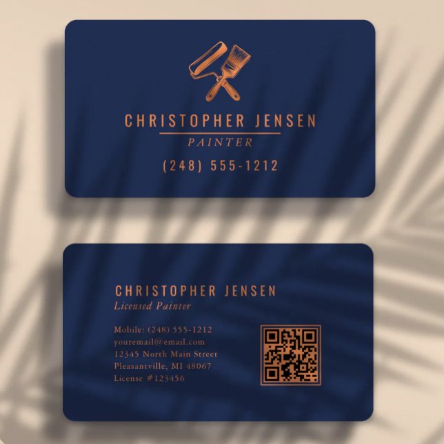 Tarjeta De Visita Painter QR Code Painting Navy Blue Copper Rounded (Subido por el creador)