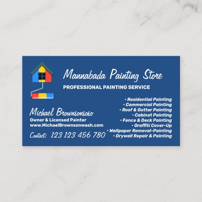 Tarjeta De Visita Painting Service Decor Modern Navy (Anverso)