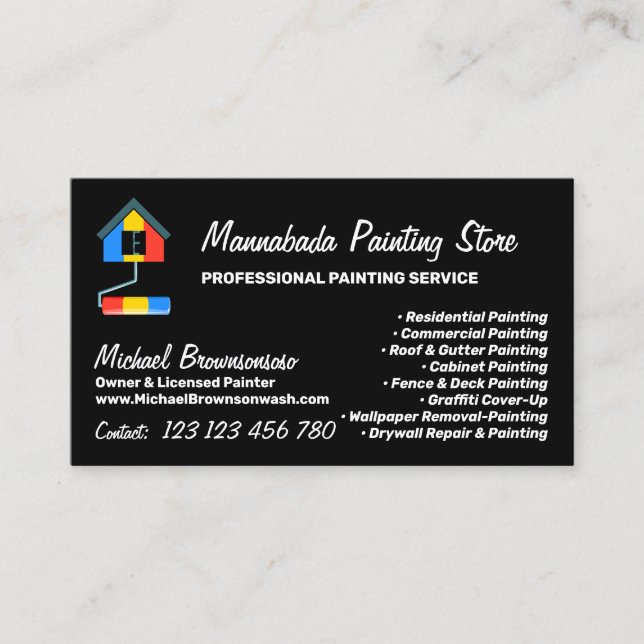 Tarjeta De Visita Painting Service Decoration Modern Black (Anverso)