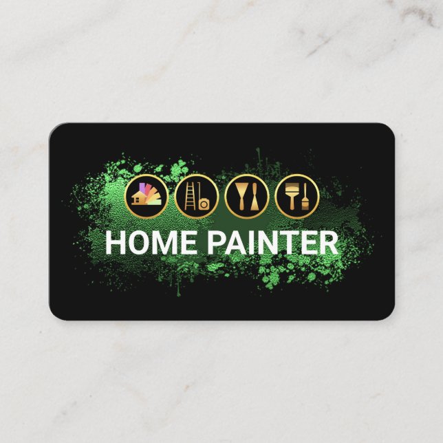 Tarjeta De Visita Painting Tools On Green Paint Splatter (Anverso)