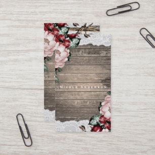 Tarjeta De Visita País elegante rústico floral atractivo de madera y