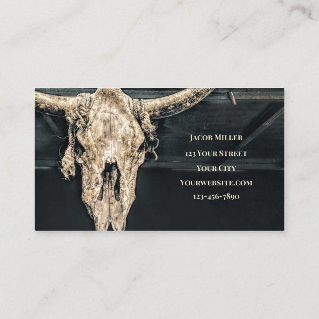 Tarjeta De Visita País occidental Beige Gray Rústico Bull Cow Skull (Reverso)