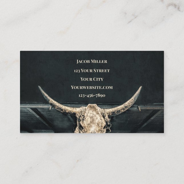Tarjeta De Visita País occidental Beige Gray Rústico Bull Skull (Reverso)