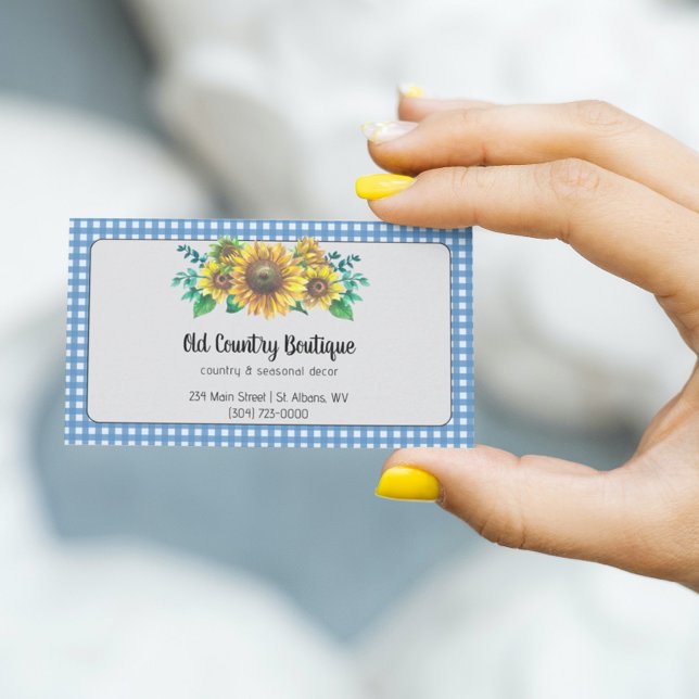 Tarjeta De Visita País Rústico Sunflower Gingham (Subido por el creador)