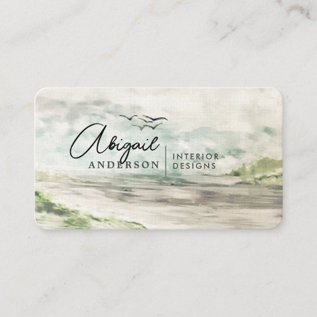 Tarjeta De Visita Paisaje acuarela Lujo Firma profesional (Anverso)