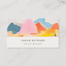 Tarjeta De Visita Paisaje de montaña abstracto boho rosa azul naranj