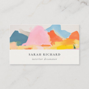 Tarjeta De Visita Paisaje de montaña abstracto boho rosa azul naranj