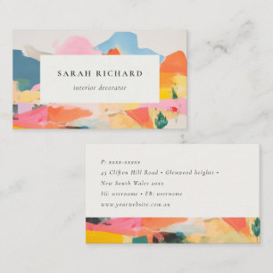 Tarjeta De Visita Paisaje de montaña abstracto boho rosa azul naranj
