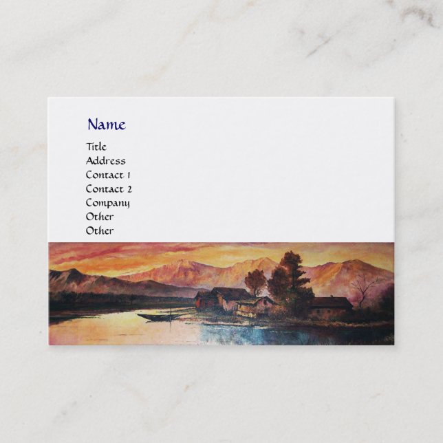 TARJETA DE VISITA PAISAJE DE MONTAÑA ROSA LAGO ALPINE SUNSET (Anverso)