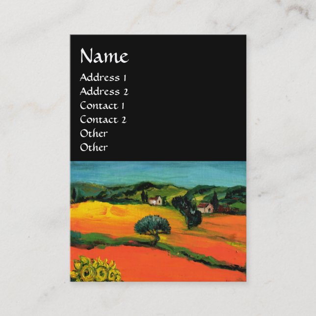 Tarjeta De Visita PAISAJE DE TOSCANA CON FLORES, Negro (Anverso)