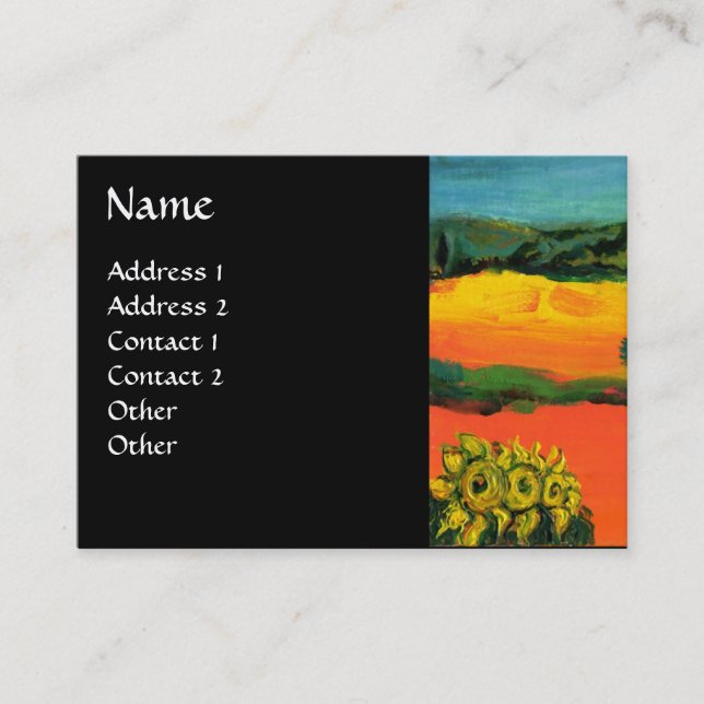 Tarjeta De Visita PAISAJE DE TOSCANA CON FLORES, Negro (Anverso)