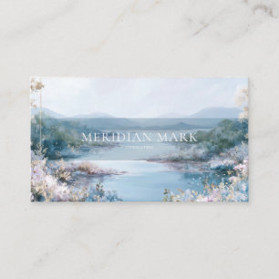Tarjeta De Visita Paisaje Invernal Río Dorado Floral Elegante