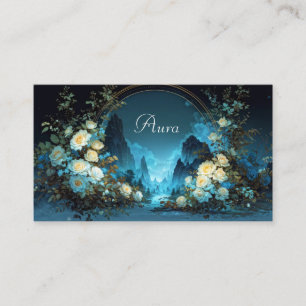 Tarjeta De Visita Paisaje Nocturno Rosa Amarilla Arco Floral