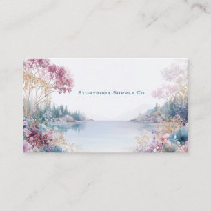 Tarjeta De Visita Paisaje Sereno Floral de Lavanda Rosa Acuarela