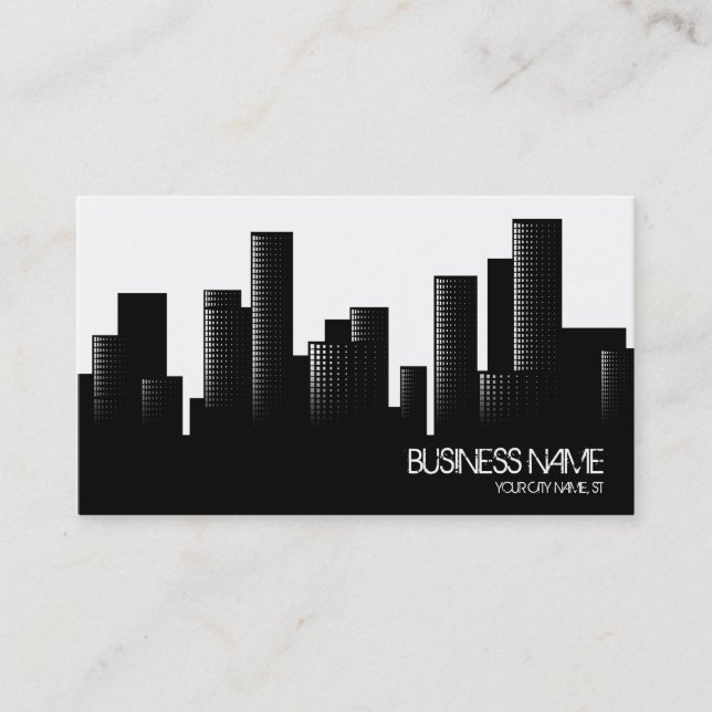 Tarjeta De Visita paisaje urbano blanco y negro (Anverso)