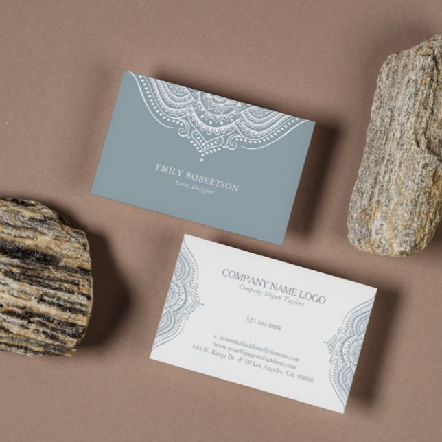 Tarjeta De Visita Paisley De Lado Blanco Sobre Gris Azul (Subido por el creador)