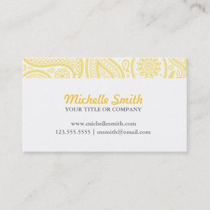 Tarjeta De Visita Paisley elegante blanca amarilla