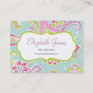 Tarjeta De Visita Paisley Henna, bohemio ilustrado y colorido