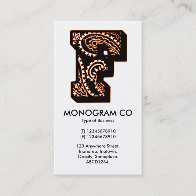 Tarjeta De Visita Paisley Monograma - F (Anverso)