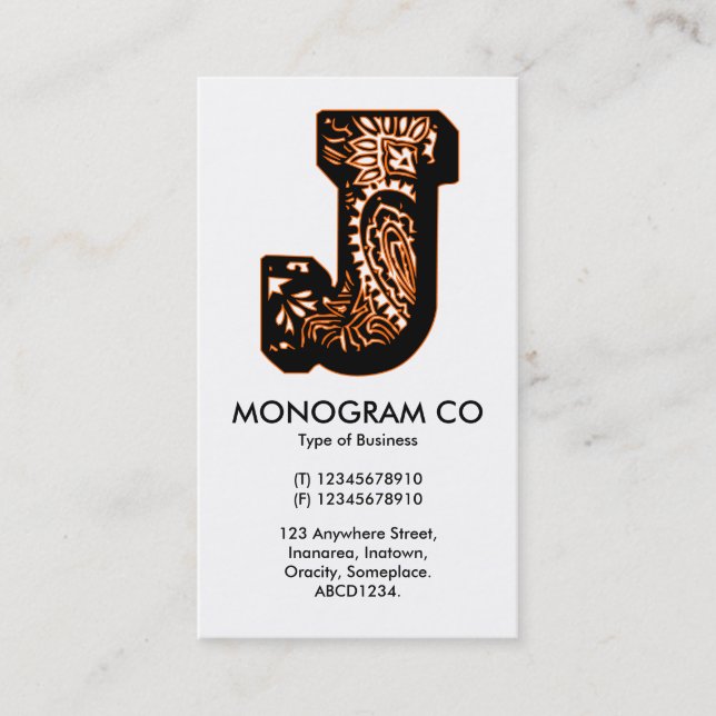 Tarjeta De Visita Paisley Monograma - J (Anverso)