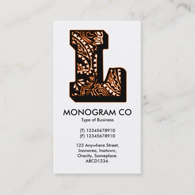 Tarjeta De Visita Paisley Monograma - L (Anverso)