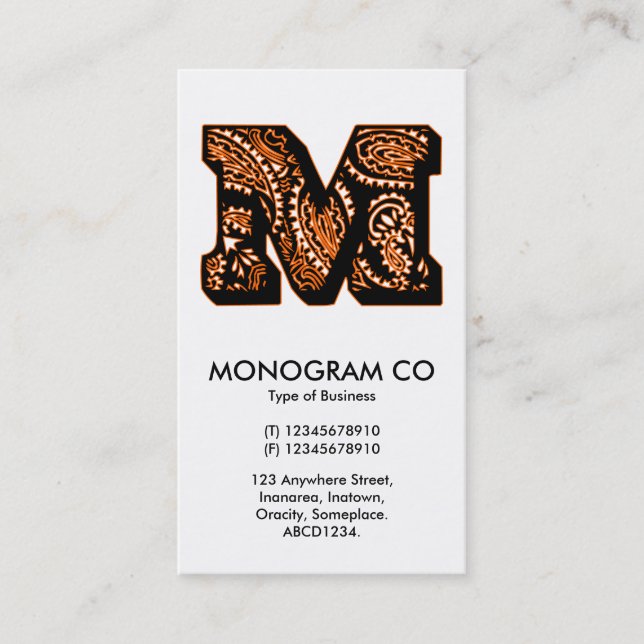 Tarjeta De Visita Paisley Monograma - M (Anverso)