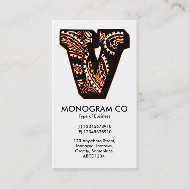 Tarjeta De Visita Paisley Monograma - V (Anverso)