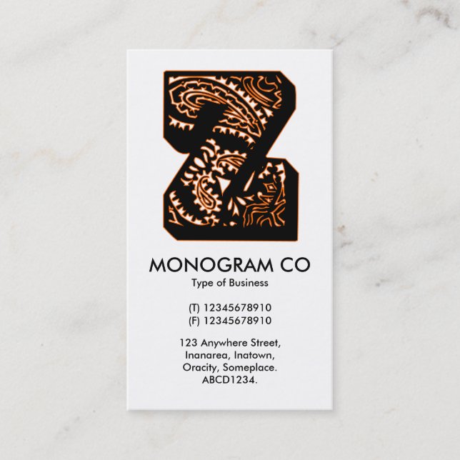 Tarjeta De Visita Paisley Monograma - Z (Anverso)