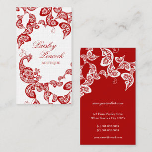 Tarjeta De Visita Paisley Peacock Floral Rojo Moda elegante