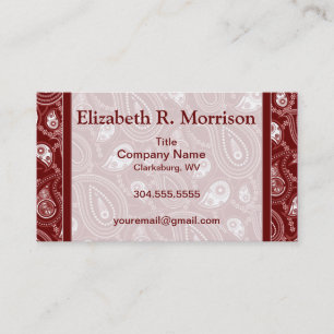 Tarjeta De Visita Paisley roja y blanca