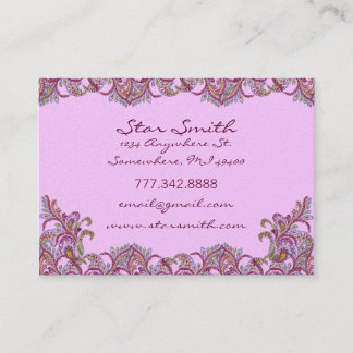 Tarjeta De Visita Paisley rosa y frambuesa vintage