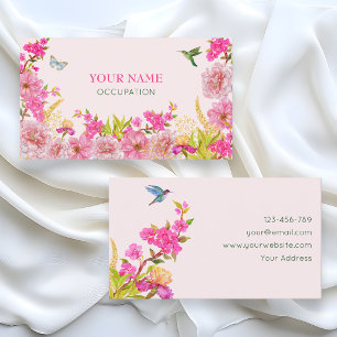 Tarjeta De Visita Pájaro acuático rosa floral